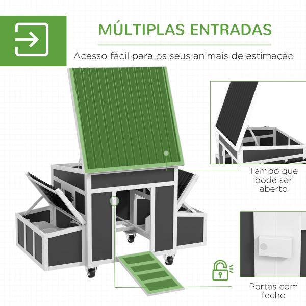 Galinheiro de Madeira 147x93,5x89,5 cm Galinheiro para Exterior com Tabuleiro Amovível Gaiola para 6 Galinhas Cinza