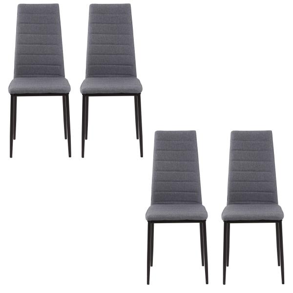 Conjunto de 4 Cadeiras de Sala de Jantar Estofadas em Linho e Pés de Metal para Cozinha Carga Máxima 120kg 41x50x97cm Cinza