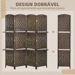 Biombo Separador de Ambientes 4 Painéis 160x170 cm com 2 Prateleiras Dobrável de Fibra de Papel Castanho