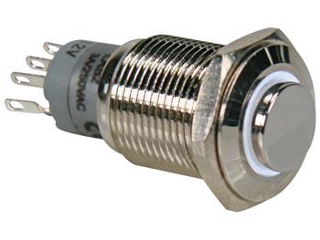 Interruptor Pulsador Metálico Alto SPDT 1NO 1NC - Luz Branca