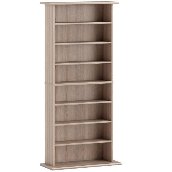 Estante Estreita para CDs e DVDs com 8 Compartimentos e Prateleiras Ajustáveis 58x24x126,3 cm em Madeira