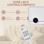 Aquecedor Cerâmico de Parede 1000W/2000W com Controle Remoto Tela LED Temporizador de 12h Termostato e Proteção contra Superaquecimento 56x18,5x11,7cm Branco