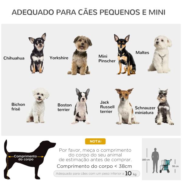 Carrinho Duplo para Cães Gatos Dobrável com 2 Transportadoras Portáteis Cinto de Segurança 66x50x98 cm Turquesa e Cinza