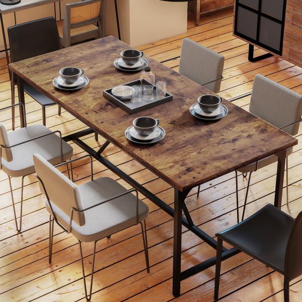 Mesa de Refeição Retangular para 6 - 8 Pessoas Mesa de Cozinha Industrial com Pés de Metal 180x80x75,5 cm Castanho Rústico