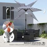 Chapéu de Sol Exterior Ø230 cm com Ângulo Ajustável e Manivela Impermeável Azul e Branco
