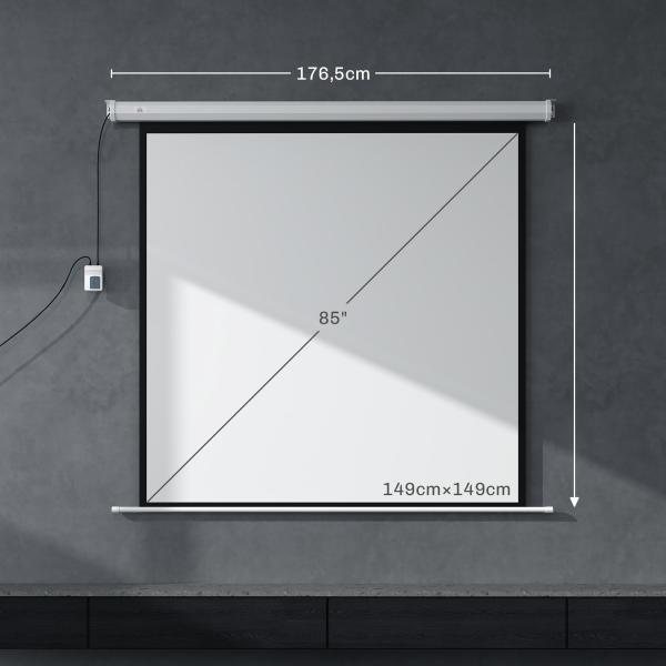 Ecrã de Projeção Elétrico 85'' com Comando Remoto, Formato 1:1, 152x152 cm, Branco