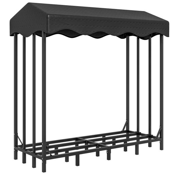 Suporte para Lenha com Cobertura Estante para Lenha de Metal com Estrutura Reforçada e Anéis de Bloqueio 143x70x145 cm Preto