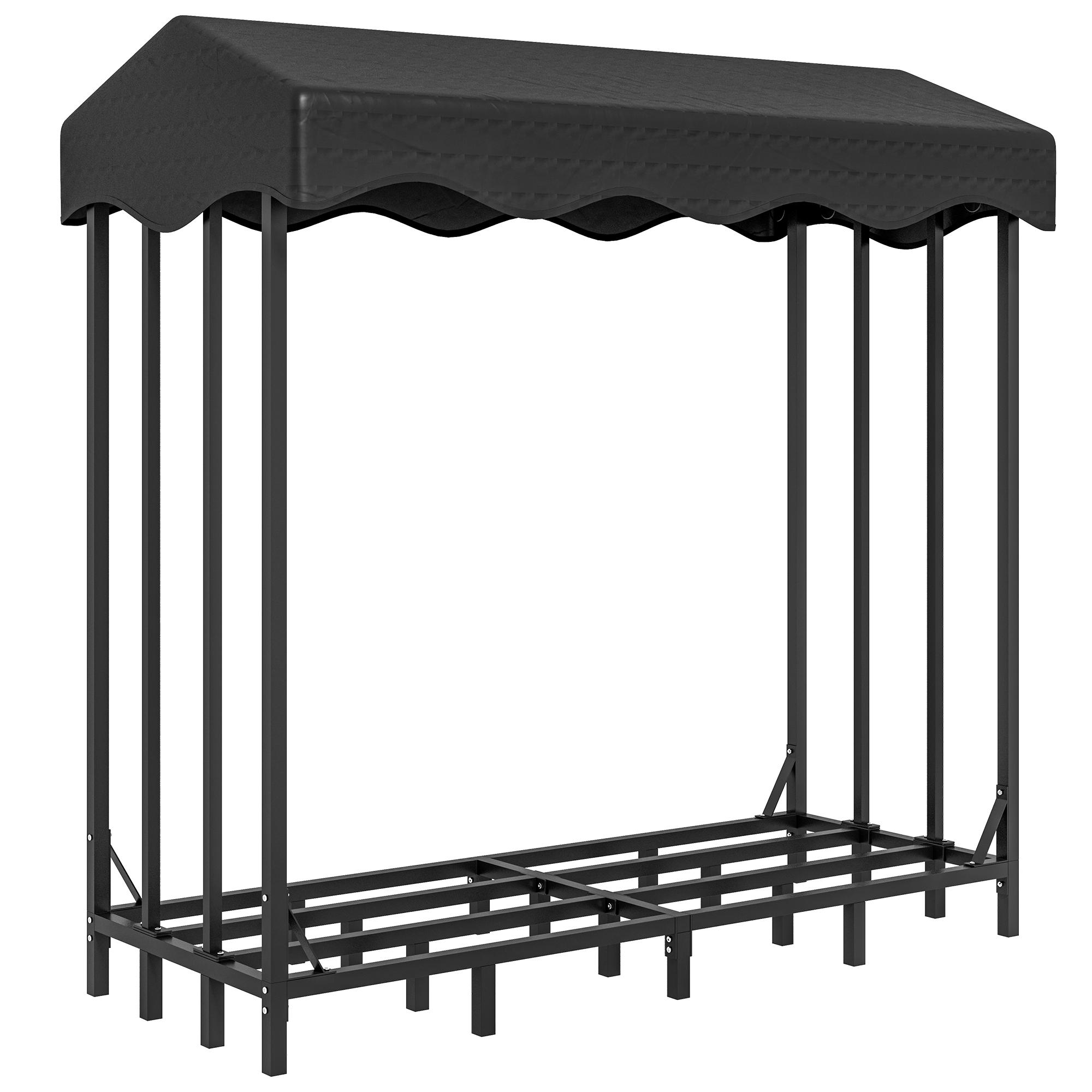 Suporte para Lenha com Cobertura Estante para Lenha de Metal com Estrutura Reforçada e Anéis de Bloqueio 143x70x145 cm Preto