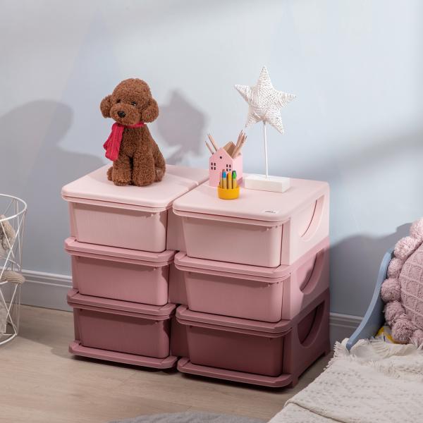 Organizador de Brinquedos com 6 Gavetas para Crianças com Bordas Arredondadas e Pegas 75x37x56,5 cm Rosa
