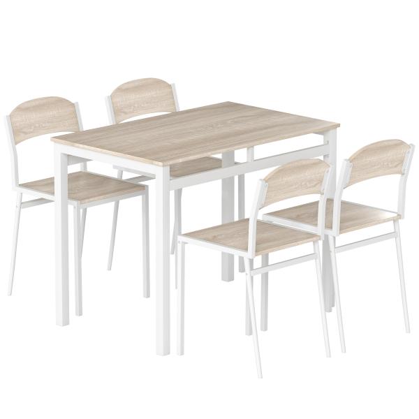 Conjunto de Mesa e Cadeiras de Refeição Mesa de Cozinha Retangular com 4 Cadeiras Estilo Moderno Carvalho e Branco