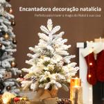 Mini Árvore de Natal Artificial com 35 Luzes LED 182 Ramos com Neve Pinhas Bagas e Base de Saco de Juta Ø48x60 cm Verde
