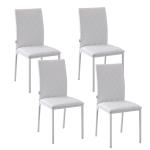 Conjunto de 4 Cadeiras de Sala de Jantar, Cadeiras Modernas para Cozinha, Encosto Alto com Costuras Decorativas em Forma de Diamante, Estofadas em Pele Sintética, Pernas de Aço, Suportam até 120 kg, Branco