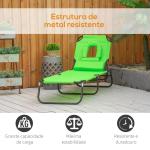 Espreguiçadeira Dobrável com Encosto Regulável em 4 Posições, Espreguiçadeira de Jardim com Orifício para Leitura, Almofada, Estrutura Metálica e Tecido Oxford para Praia e Terraço, Peso Máx. 120 kg, 190x56x28 cm, Verde