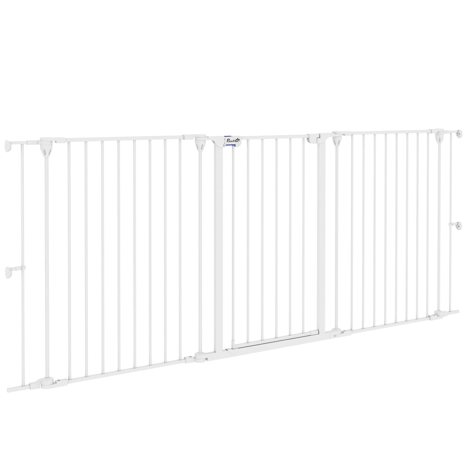 Barreira para Cães de Aço Barreira de Segurança para Animais de Estimação Dobrável de 3 Painéis Duplo Fechamento 206x90 cm Branco
