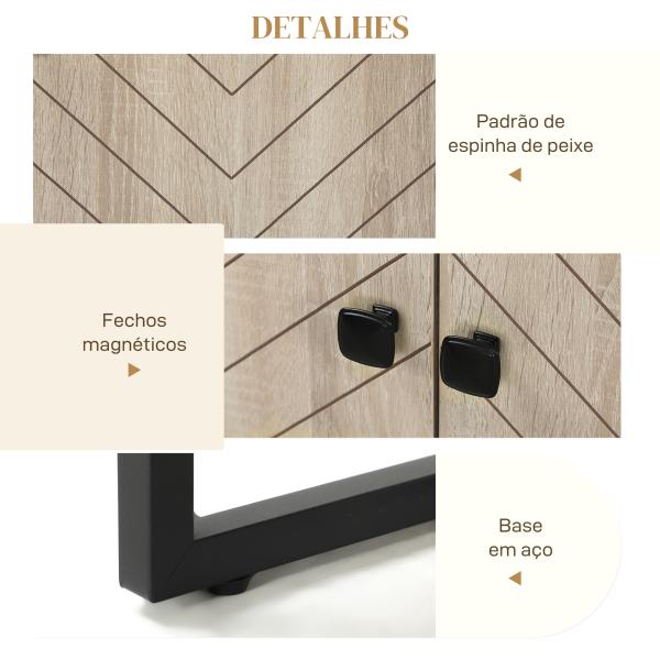 Aparador de Sala com 4 Portas com Design Chevron Prateleiras Ajustáveis Pés de Aço 140,5x40x81,5 cm Carvalho
