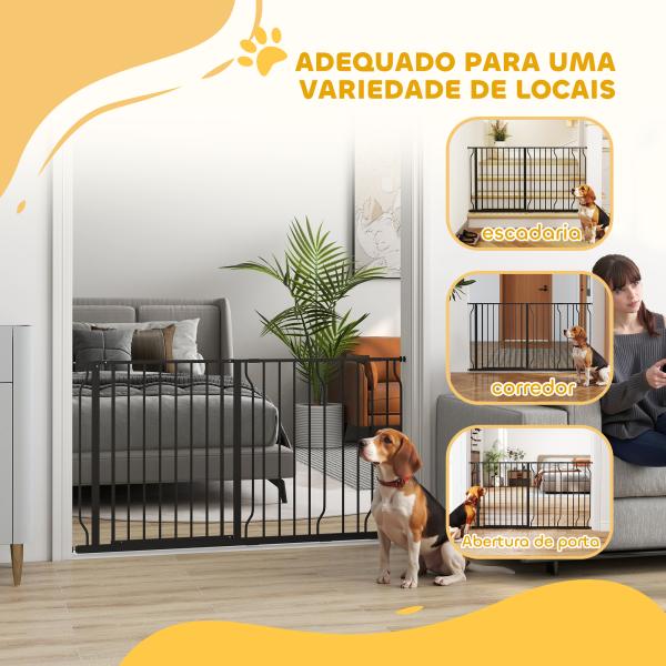 Barreira de Segurança para Cães com 3 Extensões Montagem a Pressão Duplo Bloqueio 75 - 145x76 cm Preto