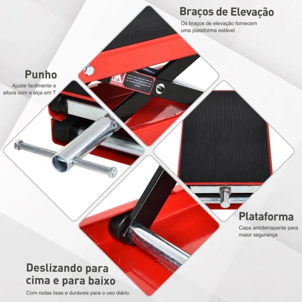 Plataforma de Elevação Tipo Tesoura com Altura Ajustável Carga 500kg 41,5x23,5x10 - 37cm Preto e Vermelho