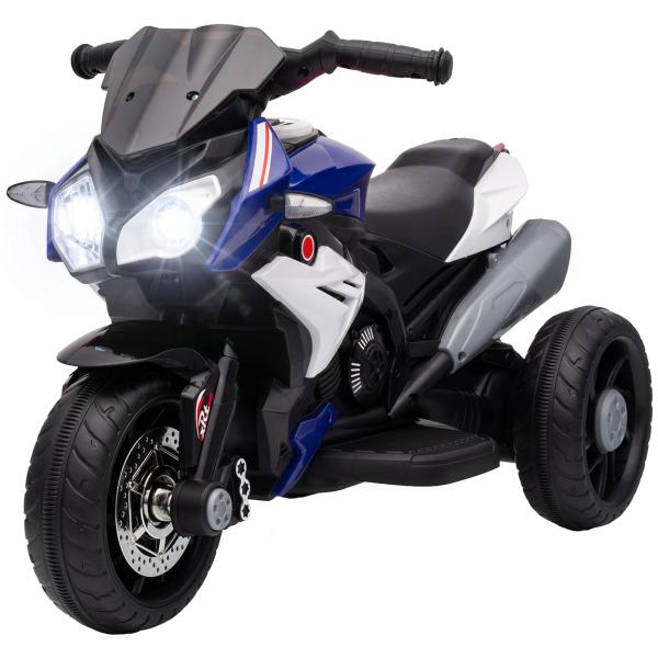 Moto Elétrica Infantil 6V com 3 Rodas Música Buzina e Faróis para Passeio de Crianças Azul 86x42x52 cm