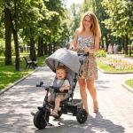 Triciclo para Bebés 2 em 1 de +12 Meses com Capota Dobrável Guiador Telescópico e Removível Bolsa e Porta - garrafas Cinza
