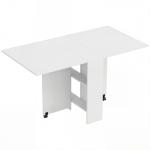 Mesa de Sala de Jantar Dobrável Mesa de Madeira com 2 Prateleiras de Armazenamento e Rodas para Cozinha 75x140x74 cm Branco