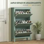 Sapateira Estreita com 3 Compartimentos e Puxadores em Pele Sintética PU para Corredor e Entrada 80x24x131 cm Verde - Claro