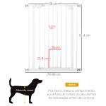 Barreira de Segurança para Cães Animais de Estimação 74 - 80cm para Escadas Portas e Corredores com Porta para Gatos Fechamento Automático e Sistema de Duplo Bloqueio Altura 91,4cm Branco
