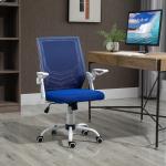 Cadeira de Escritório Ergonômica Giratória com Altura Ajustável Apoio para os Braços Dobrável Suporte Lombar e Encosto Transpirável 62,5x55x94 - 104cm Azul
