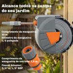 Carretel de Mangueira para Jardim 20+1,6 m com Bocal de 2 Modos Bloqueio Automático e Retracção Orientável 180° Laranja