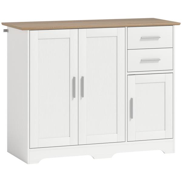 Aparador para Sala com 2 Gavetas, Armário de Cozinha com Prateleira Ajustável, 100 x 40 x 78 cm, Branco e Natural
