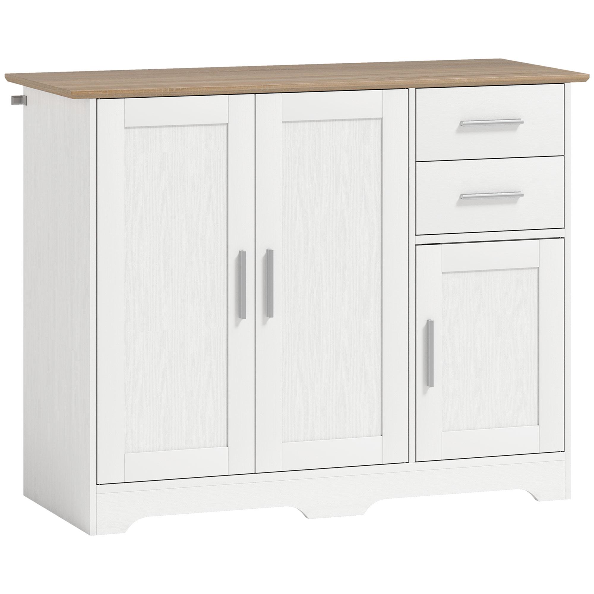 Aparador para Sala com 2 Gavetas, Armário de Cozinha com Prateleira Ajustável, 100 x 40 x 78 cm, Branco e Natural