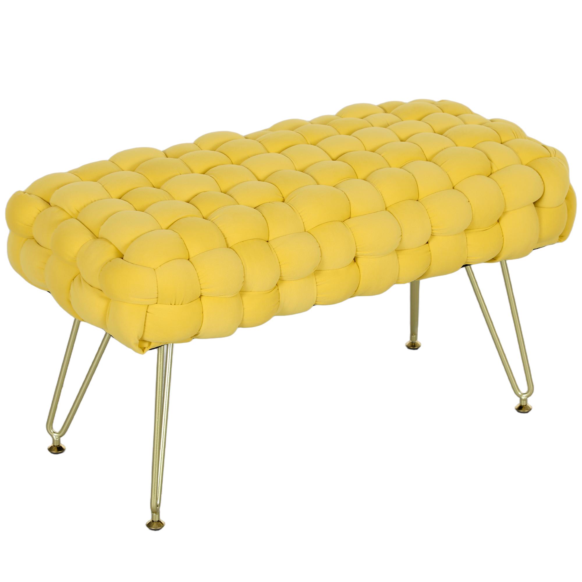 Apoio para os Pés Sala de Estar em Veludo com Pés de Metal e Assento Acolchoado para Dormitório Entrada 76x38x41,5 cm Amarelo