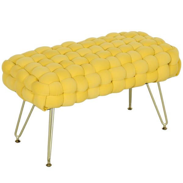 Apoio para os Pés Sala de Estar em Veludo com Pés de Metal e Assento Acolchoado para Dormitório Entrada 76x38x41,5 cm Amarelo