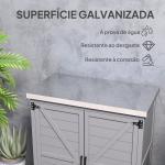 Armário de Exterior em Madeira com Tampo de Aço Galvanizado Prateleira 2 Portas para Armazenamento de Ferramentas 79x43x92 cm Cinza