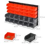 Organizador de Ferragens para Parede com 30 Caixas de 2 Tamanhos Diferentes 37,5x18x63 cm Vermelho e Cinza