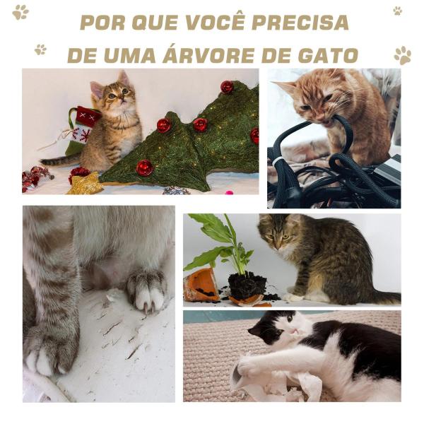 Arranhador para Gatos Centro de Atividade com Poste Cor: Bege - 60 x 50 x 180 cm