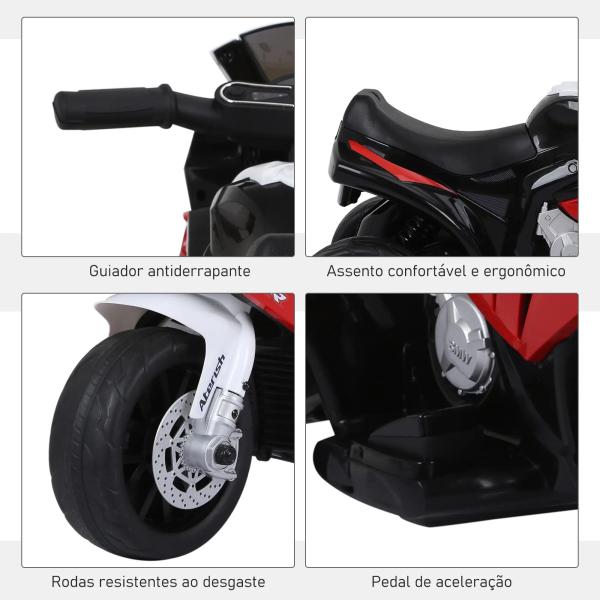 Mota Elétrica BMW para Crianças entre 18 - 36 Meses 6V com Faróis Música e Velocidade Máx. de 2,5 km/h 66x37x44 cm Vermelho