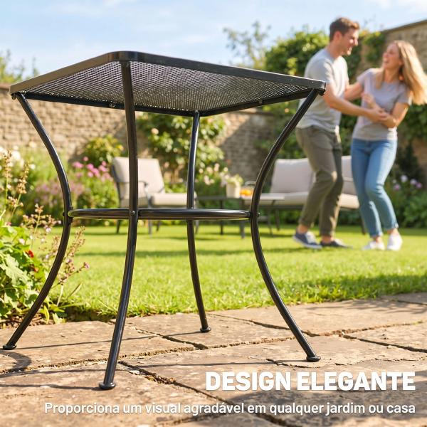 Mesa Auxiliar Quadrada Mesa de Jardim Exterior com Estrutura de Metal para Pátio Terraço Varanda 45x45x50 cm Preto