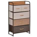 Cómoda de Tecido com 5 Cestos Removíveis e Dobráveis Base Elevada Móvel de Armazenamento para Dormitório Sala de Estar 58x29x99cm Multicor
