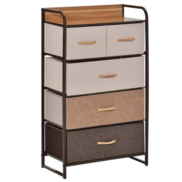 Cómoda de Tecido com 5 Cestos Removíveis e Dobráveis Base Elevada Móvel de Armazenamento para Dormitório Sala de Estar 58x29x99cm Multicor
