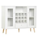 Aparador de Cozinha Armário de Armazenamento com 12 suportes para Garrafas e 3 Estantes Portas de vidro 100x33x80cm Branco