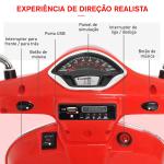 Mota Elétrica para Crianças com Licença Vespa com Música Velocidade 2 - 3 km/h e Buzina 102x50,5x75,5 cm Vermelha