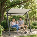 Baloiço de Jardim de 3 Lugares com Teto Ajustável UPF50+ Assento Transpirável e Estrutura em Metal 188x130x183 cm Creme