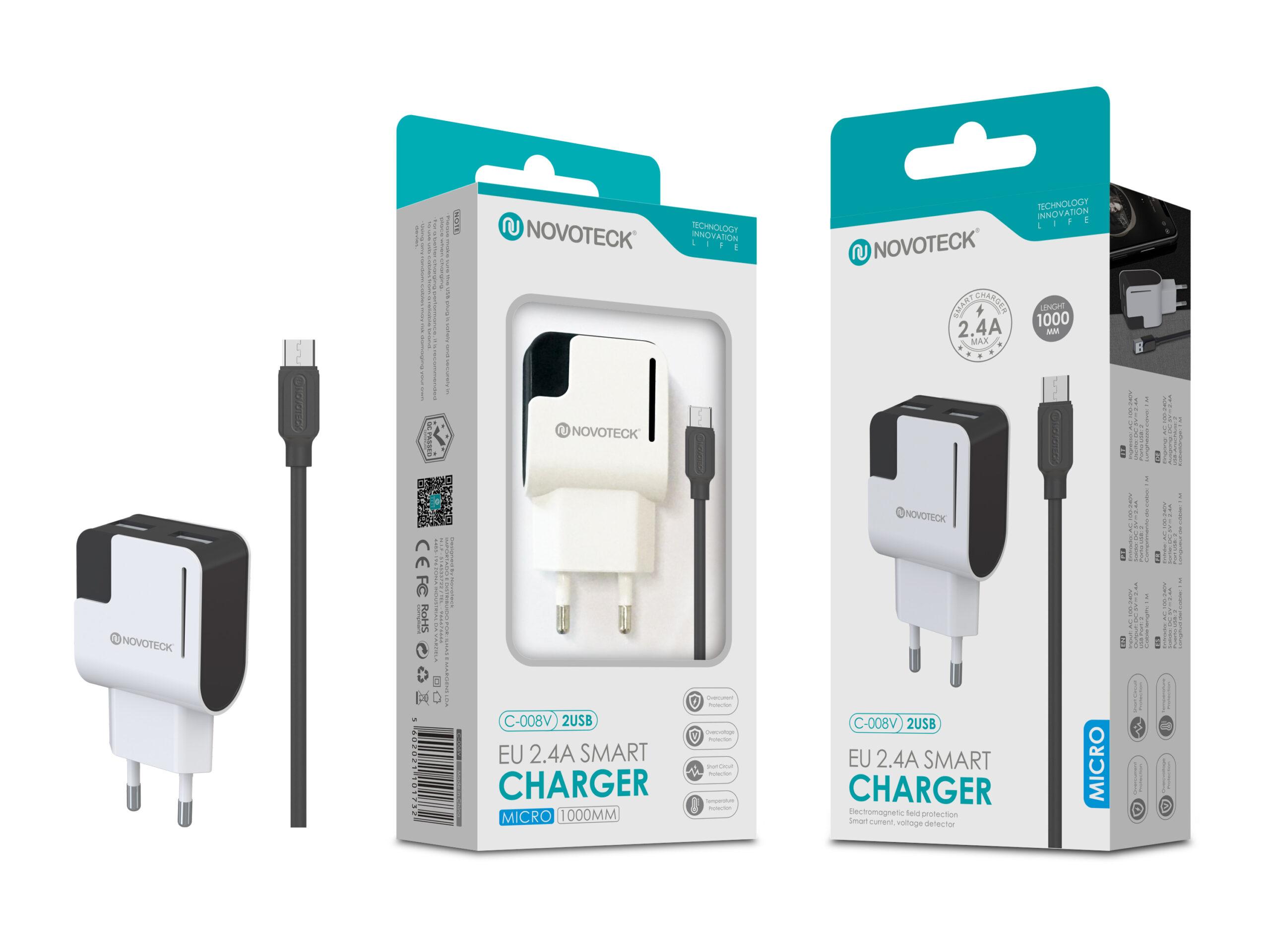 Carregador com Cabo Micro Negro 2.4A 2 USB Full Compatible C - 008V