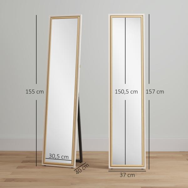 Espelho de Pé 157x37 cm Espelho Corpo Inteiro Grande com Moldura Bicolor para Utilizar Inclinado ou Suspenso Madeira