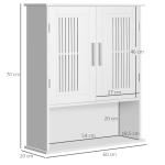 Armário de Parede Casa de Banho com Armazenamento 2 Portas em Ripas Prateleira Ajustável e Compartimento 60x20x70 cm Branco