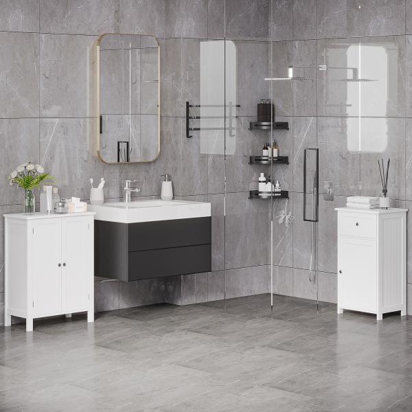 Armário de Casa de Banho com 1 Gaveta 1 Porta e Prateleira Interior Ajustável Móvel Auxiliar de Armazenamento para Sala de Estar Cozinha 43x34x77cm Branco