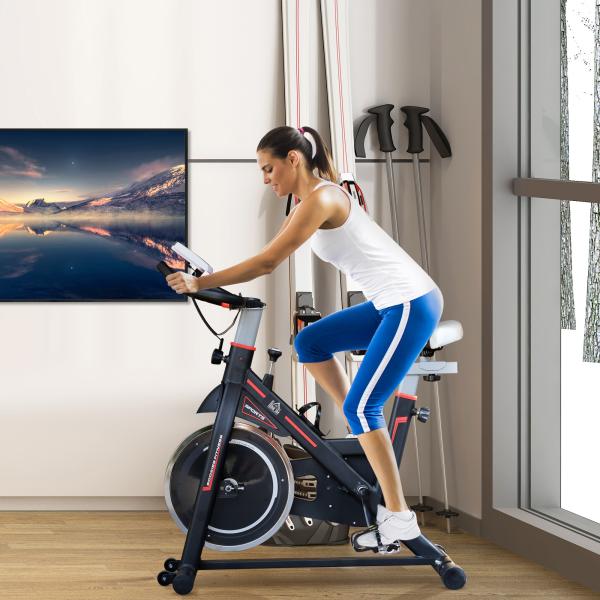 Bicicleta Estática com Resistência Ajustável Volante de Inércia de 8kg Ecrã LCD Assento e Guiador Ajustáveis 103x48x115cm Preto