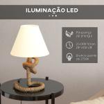 Candeeiro de Mesa LED com Base de Metal Corda de Linho e Ecrã de Tecido Suporte para Lâmpada E27 Ø28x45,5 cm Marrom Bege