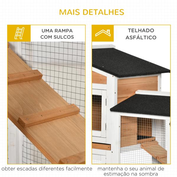 Casota para Coelhos Exterior 157,4x53x99,5 cm Jaula Grande com Rodas, Telhado Asfáltico, Tabuleiros Removíveis e Rampa Natural