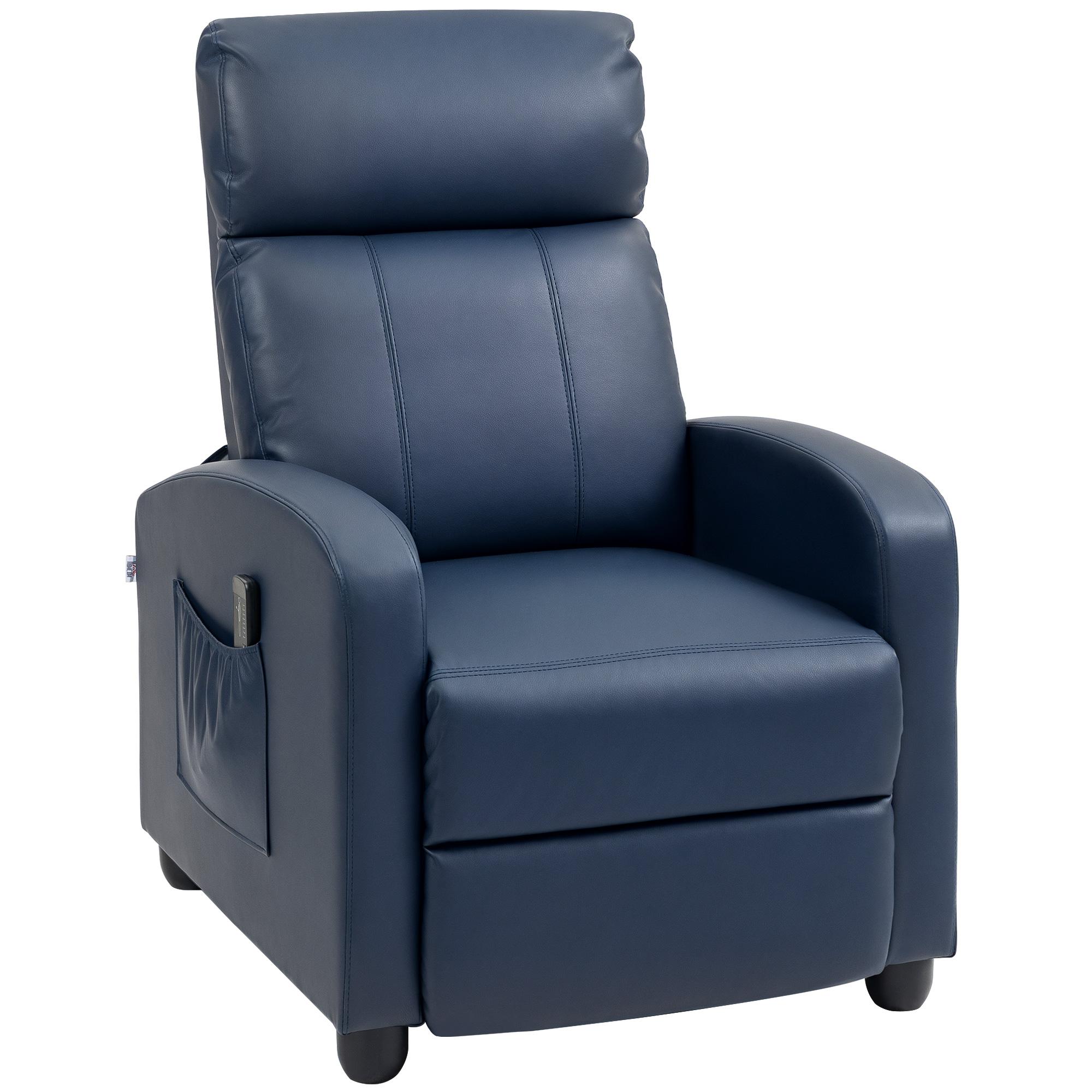 Poltrona de Massagem Reclinável com 2 Zonas de Massagem 8 Programas e 5 Níveis de Intensidade 68x88x98 cm Azul Escuro